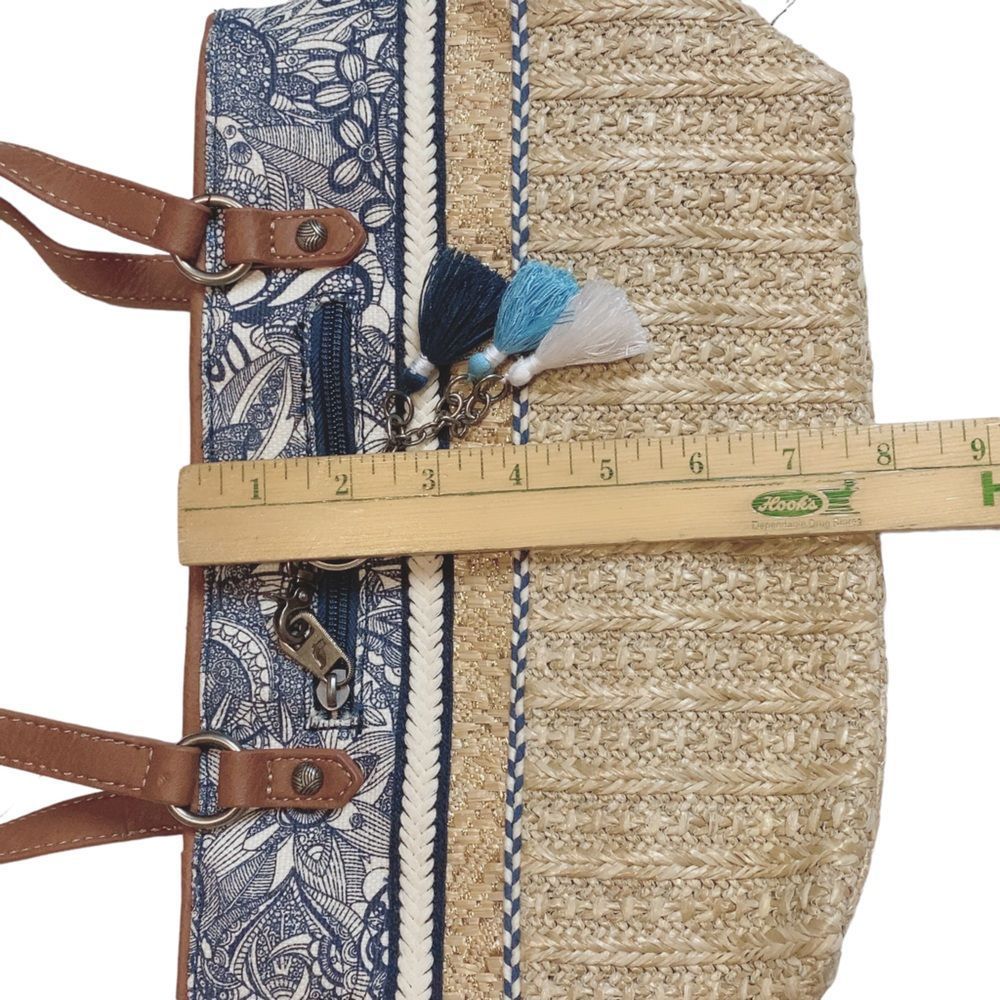 SAKROOTS SMALL STRAW SATCHEL “ELLIS” SHOULDER HANDBAG - Picture 11 of 12